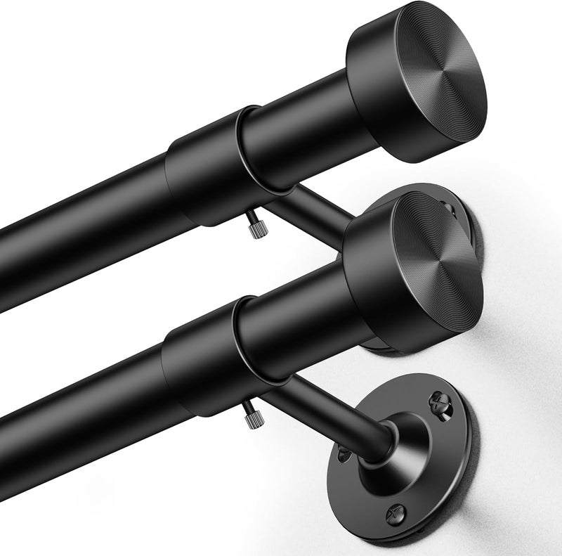 YaFex 2 Pack Heavy Duty Curtain Rods 32-150 Inch, 1 Inch Adjustable Extra Long Curtain Rod for Windows, Black Window Treatment Rods Set with Aluminium Finials, Modern Design - Image 1